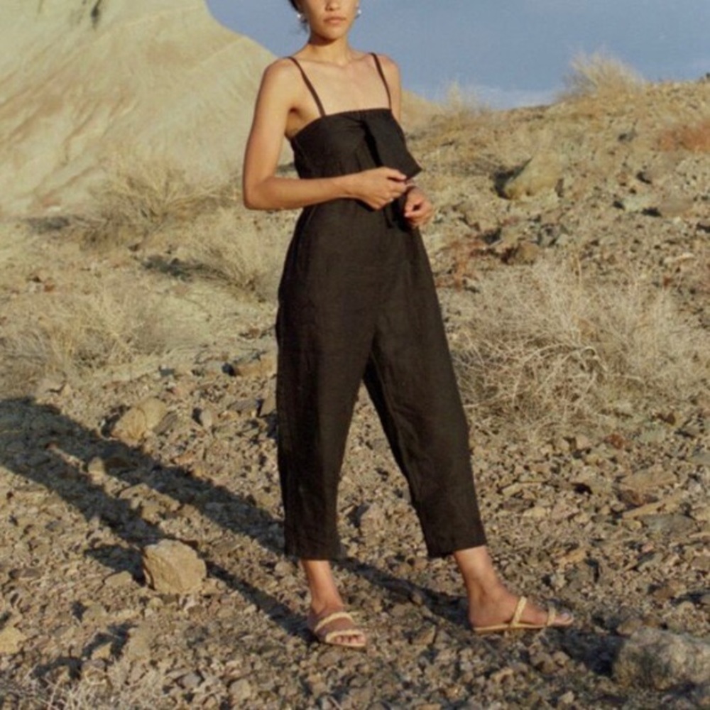 OZMA Black Linen Strappy Jumpsuit